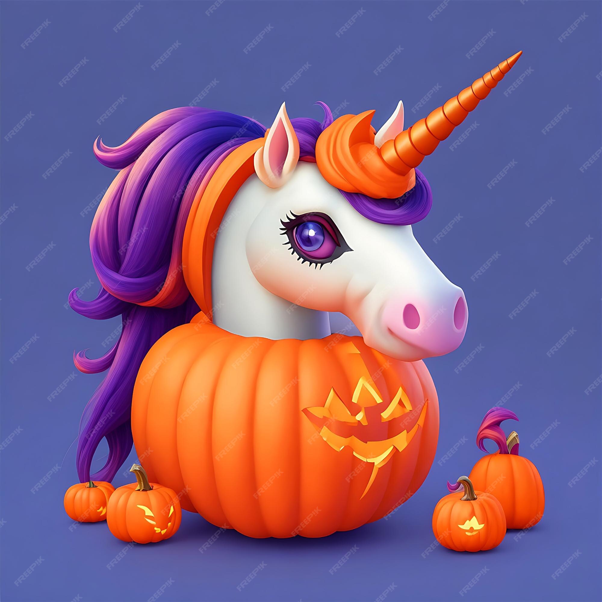 Desenho de unicórnio kawaii com abóbora para o halloween 668085