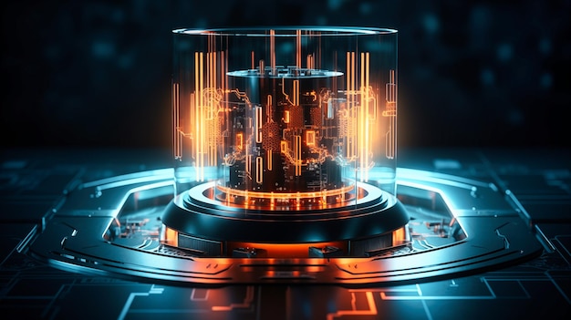 Unidad de computadora cuántica luminosa futurista
