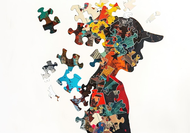 Unidad en la diversidad una figura humana colorida ensamblada de piezas de rompecabezas que simbolizan la cooperación