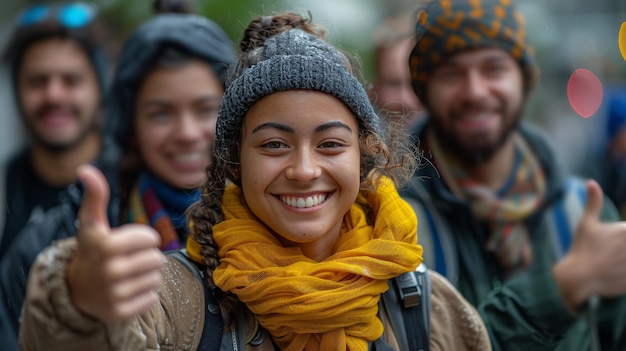 Foto unidad en la diversidad un grupo sonriente que muestra su aprobación