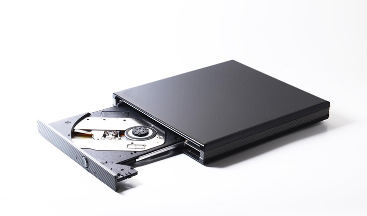 una unidad de DVD externa utilizada para reproductor de DVD o grabador de DVD operado desde una computadora portátil o de escritorio