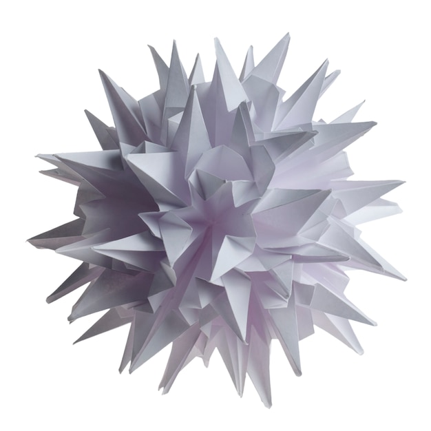 Unidad de origami blanco virus kusudama o copo de nieve aislado en blanco