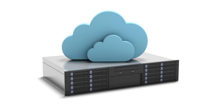 Foto unidad de servidor de computadora y nube de almacenamiento aislada sobre fondo blanco ilustración 3d