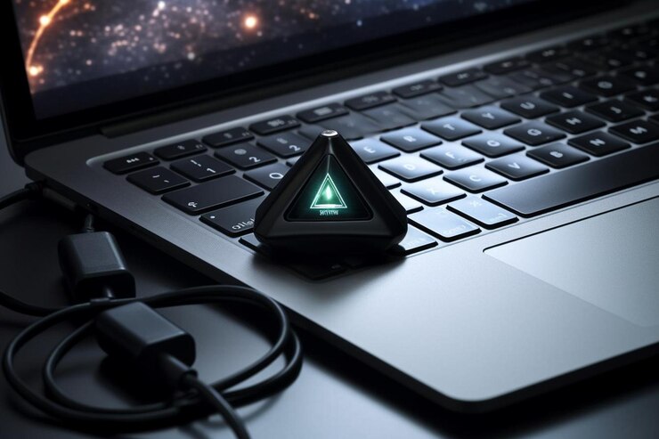Foto una unidad usb compacta con una forma triangular futurista
