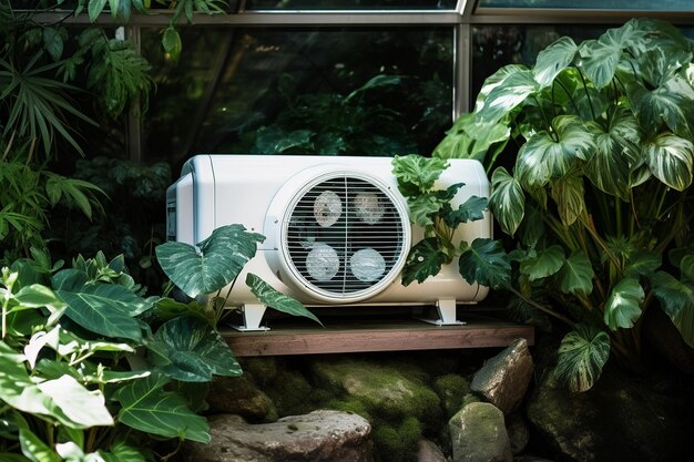 Unidade de ar condicionado numa estufa para o cultivo de plantas aquáticas