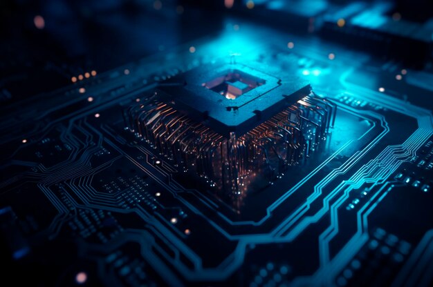 Unidade de processamento central avançada cpu conceito de segurança de rede chip da placa-mãe fundo de ciência de tecnologia ai gerado foco seletivo