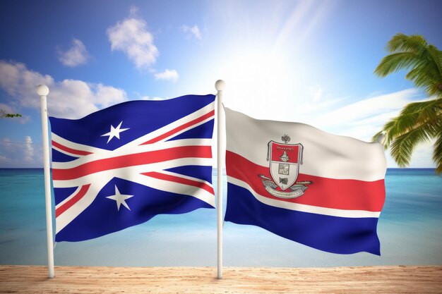 Foto unidade harmoniosa a tríade de bandeiras ilhas cayman república dominicana e a bandeira branca