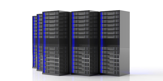 Unidades de almacenamiento de servidor de computadora sobre fondo blanco ilustración 3d