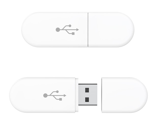 Unidades de memória flash usb em um fundo branco. renderização 3d