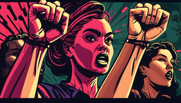 Unidos e fortes, ilustração vetorial da Marcha Feminista no Dia Internacional da Mulher