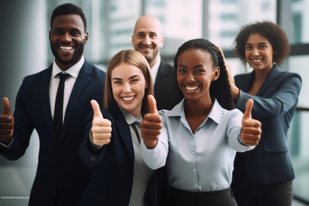 Unidos en una oficina diversa con un trabajo en equipo alegre