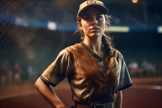 Foto uniforme de béisbol de una jugadora de béisbol