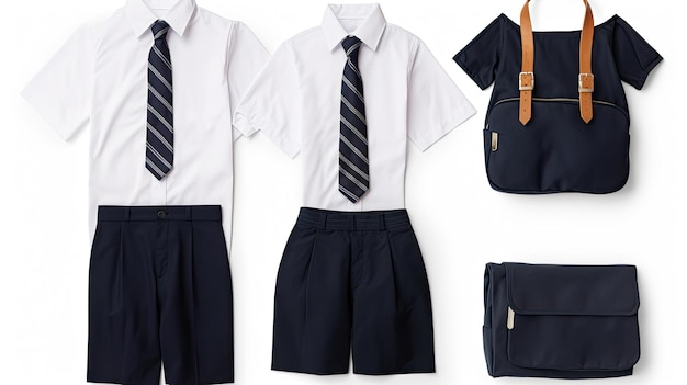 Un uniforme escolar con corbata y bolso.