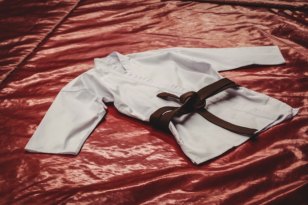 Uniforme de karate y cinturón marrón