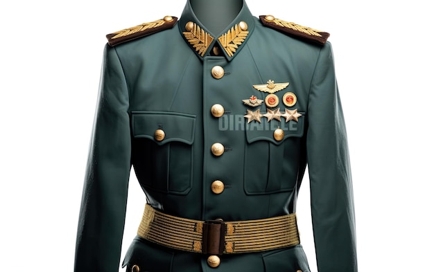 Foto uniforme militar exhibido en ropa de réplica de maniquí para exposiciones históricas o artes escénicas
