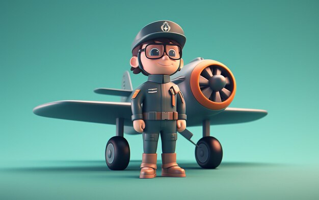 Foto uniforme de personaje de piloto masculino en 3d