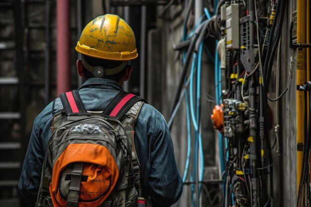 Uniforme Vista traseira de um trabalhador de pé em uniforme Gerar ai