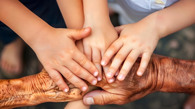 Foto unindo as mãos uma representação simbólica dos laços familiares e do legado