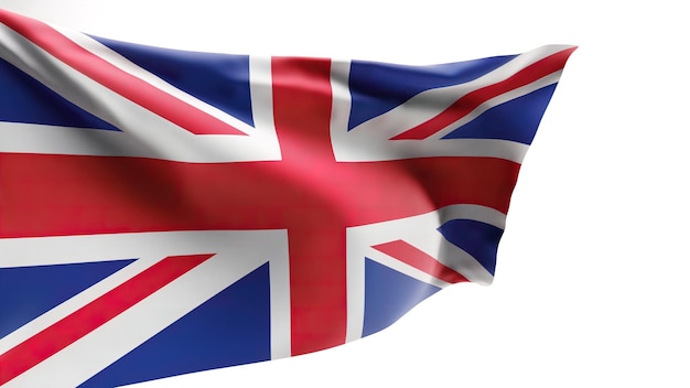 Union Jack ondeando en la brisa contra el fondo blanco 3D Render
