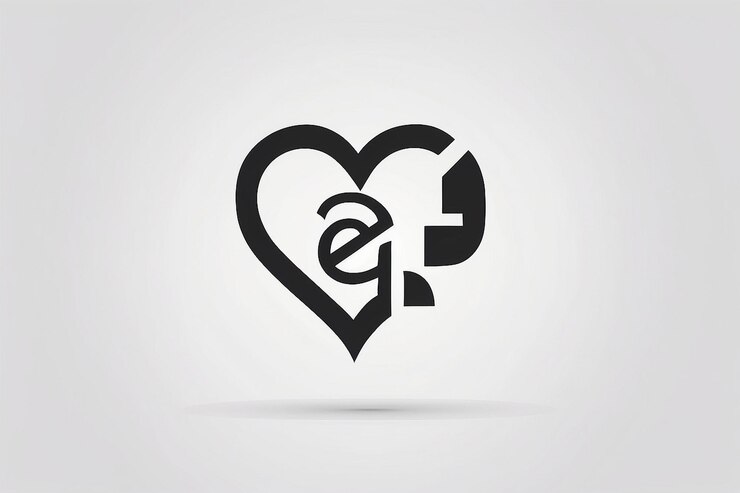Foto unique minimal style coração e e inicial baseado em letra ícone logotipo