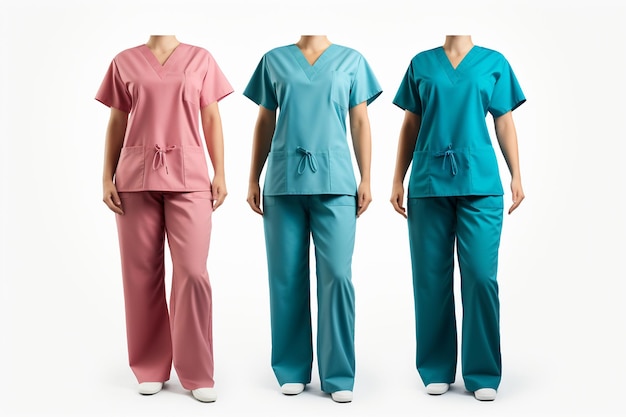 Foto unisex scrubs médicos establecidos aislados en fondo blanco ia generativa