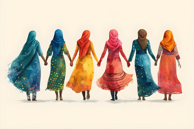 United Hands Ilustração de mulheres unindo as mãos para apoio e solidariedade IA geradora