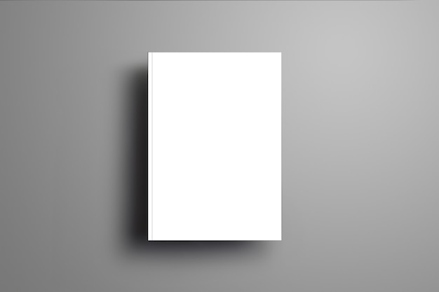 Universelle, leere, geschlossene A4, (A5)-Broschüre mit weichen realistischen Schatten isoliert auf grauer Oberfläche. Ansicht von oben.
