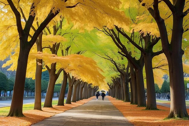 Foto universidade de hokkaido avenida ginkgo outono japonês cativante