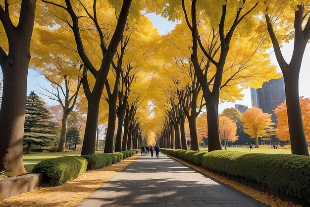 Universidade de Hokkaido Avenida Ginkgo Outono japonês cativante