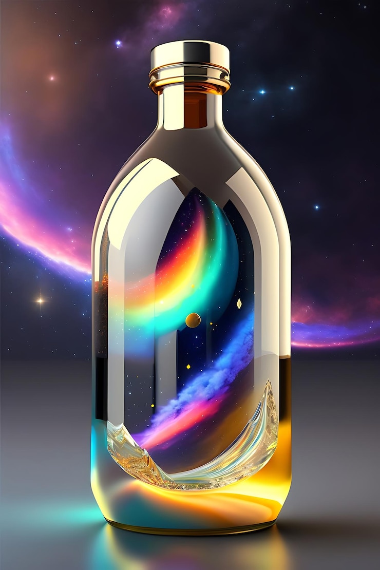 Foto universo en una botella botella de vidrio con galaxia dentro de estrellas, planetas y astronomía de fantasía espacial