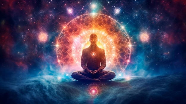 Universo cosmos Meditação fundo chakras prana a mente de Deus e espiritualidade Generative AI