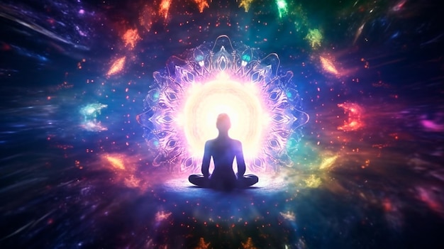 Universo cosmos Meditação fundo chakras prana a mente de Deus e espiritualidade Generative AI