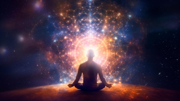 Universo cosmos Meditação fundo chakras prana a mente de Deus e espiritualidade Generative AI