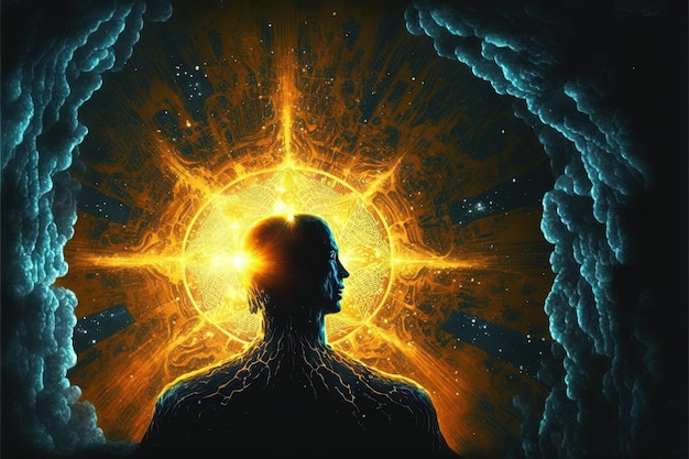 Universo cosmos Meditação fundo chakras prana a mente de Deus e espiritualidade Generative AI