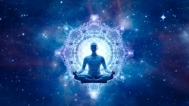 Universo cosmos meditación fondo chakras prana la mente de Dios y la espiritualidad IA generativa