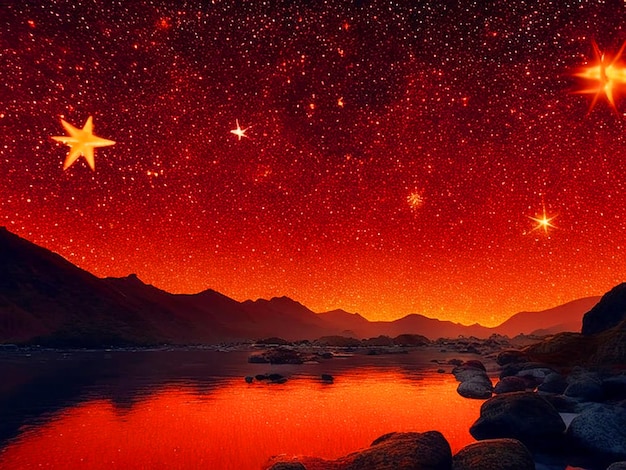 Foto el universo de kanagawa pero con estrellas hipnotizante calmante predominante color naranja descarga de imagen
