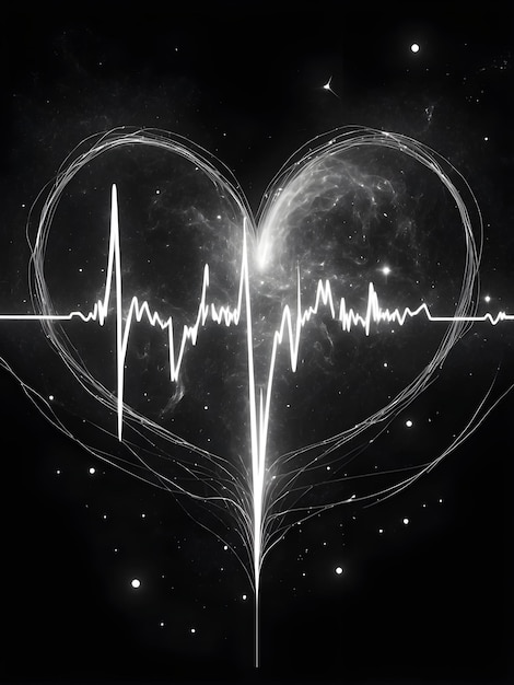Universo latido del corazón vinculado a una persona Latido del corazón imagen en blanco y negro