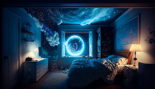 Foto universo saliendo del techo de la habitación de un niño039s creatividad fantasía