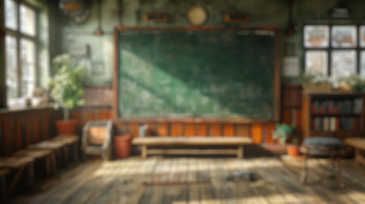Foto unklarer hintergrund der innenarchitektur eines leeren klassenzimmers mit tafel spate