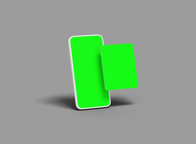 Foto unmarkierte weiße smartphone-render mit grünen bildschirmen und getrennten popups