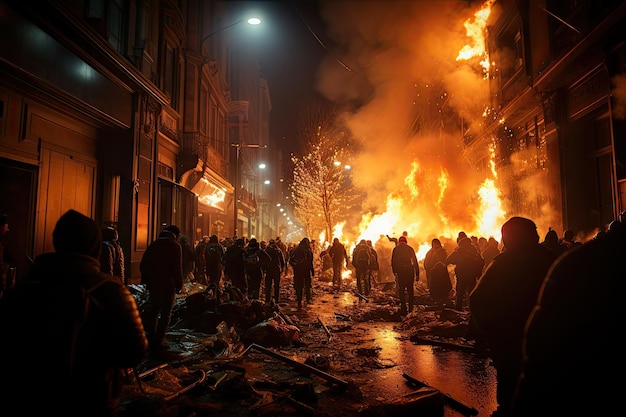 Unordnung und Proteste entfalten sich in den belebten Straßen einer Metropole