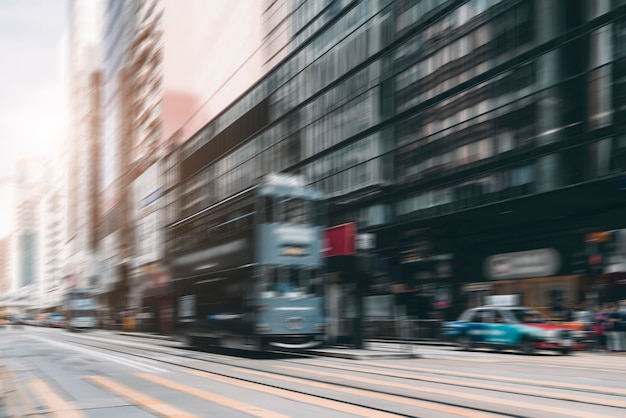 Unscharfe städtische Straßen und Fußgänger in Zentral-Hongkong