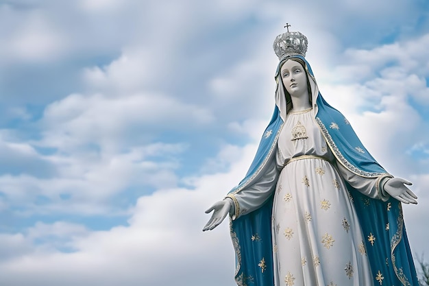 Foto unsere dame der gnade gesegnete jungfrau maria vor dem hintergrund des himmels mit wolken