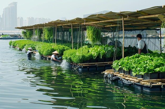 Unter den schwimmenden Gärten der Stadt wird Aquakultur exp generative ai