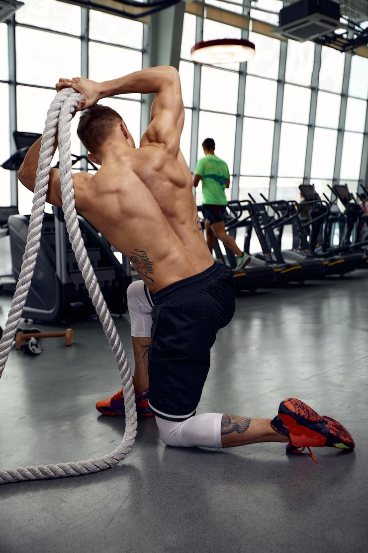 Foto unterer teil eines mannes, der im fitnessstudio trainiert