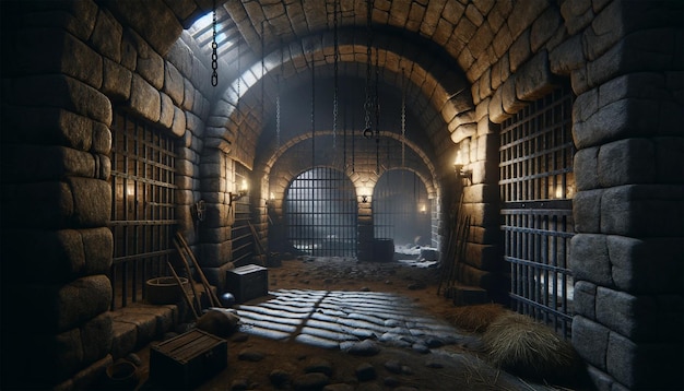 unterirdische alte mittelalterliche Kerkergefängniszellen, perfekt für ein Fantasy-Abenteuer