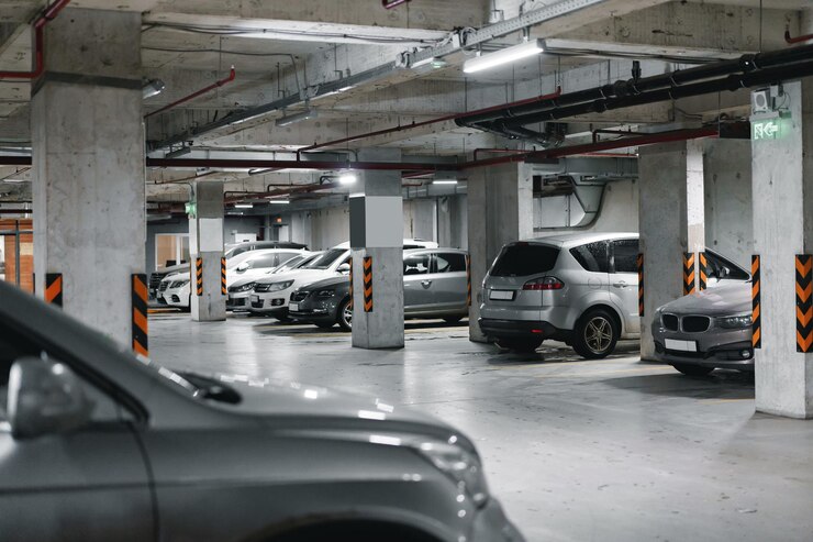Foto unterirdischer parkplatz im einkaufszentrum