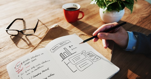 Unternehmensplan-Diagramm-Wachstums-Schreibens-Notizbuch-Konzept