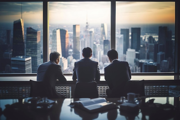 Foto unternehmer besprechen geschäftspläne auf dem dach eines geschäftsgebäudes