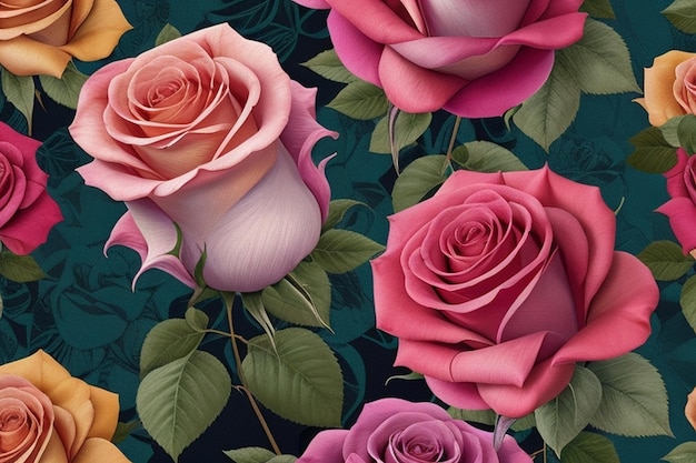 Unterschiedlich farbige Rosen Blumen nahtlose Muster